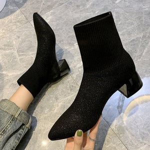 Black pink socks boots