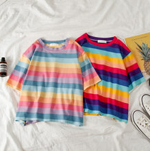 Load image into Gallery viewer, rainbow striped O-neck T-shirt
