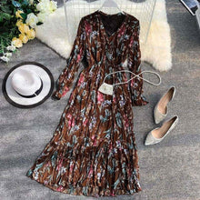Load image into Gallery viewer, Elegant V-neck Floral Dress
